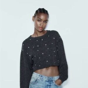 Zara Dark Gray Crew Neck Sweater